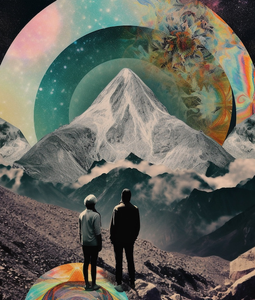 Couple looking at mountain and space